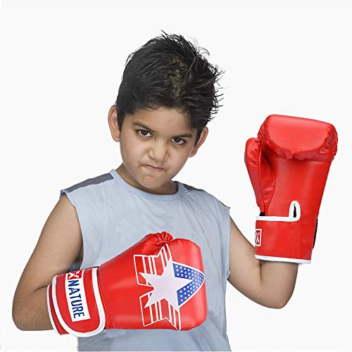 Xnature 4oz 6oz 8oz PU Kids Boxing Gloves Children Cartoon MMA Kickboxing Sparring Youth Boxing Gloves Training Gloves Age 5-12 Years (Red Boxing Gloves Without Gift Box) - Thumbnail 4