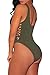 HOTAPEI Women V Neck Lace up High Cut One Piece Bathing Suit Large Army Green