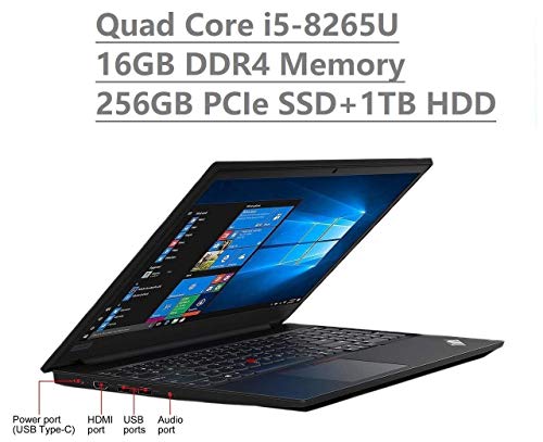 Lenovo Thinkpad E590 15.6″ HD Business Laptop (Intel Quad Core i5-8265U, 16GB DDR4 RAM , Toshiba 256GB PCIe M.2 SSD + 1TB HDD) Type-C, HDMI, Ethernet, Windows 10 Pro