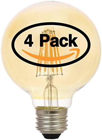 (4 Pack) Sylvania 79601 Vintage LED Light Bulb, 40 Watt Equivalent, Globe G25 E26 Medium Base, Amber Glass Edison Filament Antique Style, 40W Warm Amber Color - Indoor Outdoor Non Dimmable