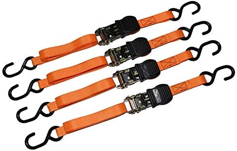 ZLQF 4 Pack Heavy-Duty Ratchet Tie-Downs Set 25Mm X 5M, Truck Tie Downs, Motorbike Tie Down Straps for Household Goods, ATV, Snowmobile, Dirt Bike, Boats & Truck Cargo