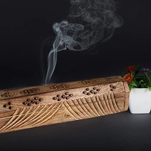 Incense Stick Holder, Wooden Coffin Incense Burner with Storage