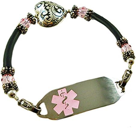 Medical Alert Heart's Embrace Beaded Bracelet, FREE Engraving+FREE WALLET CARD