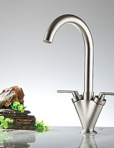 qiuxi Unique Kitchen faucet Widespread Two Handles One Hole with Nickel Polished Kitchen faucet