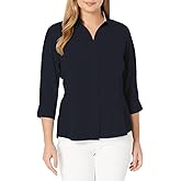 Women's Button Down Shirt 4-Way Stretch V Neck Blouse Wrinkle Resistant & Breathable 3/4 Sleeve Collared Work Top