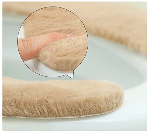 Lifechaser Sticky Toilet Seat Lid Warmer Cover Pads Washable Thick Toilet Warmer Mat for Bathroom (2 Pack, Brown) - Thumbnail 2