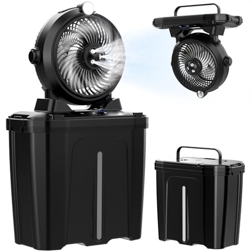 XTTANK Camping Misting Fan with 11L Bucket & LED, 20000 mAh Battery Portable Fan, 3 Speed, 3 Mist Modes, 45° Vertical Oscillation, Camping/Fishing/Travel