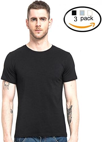 LEONNER Men's Cotton Blank Basic Stretch Crew Neck T-Shirts 3 Colors Pack (L)