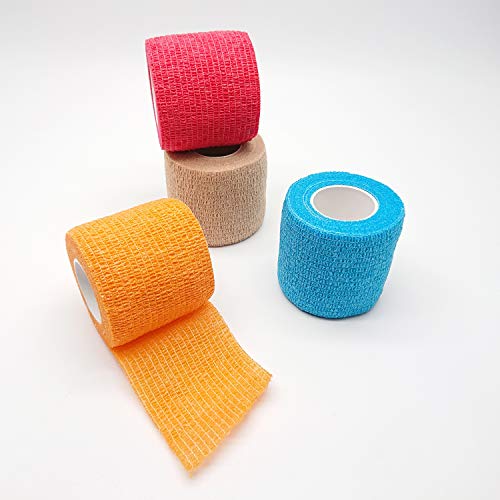 Self-Adhesive Cohesive Wrap Bandage Tape by MANSHU, Self-Adhesive Bandage Rolls,Elastic Non-Woven, FDA Approved, 12 Rolls, Assorted Colors (2Inches x 5Yards)
