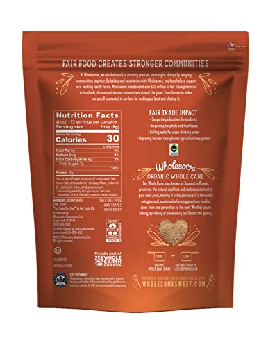 WHOLESOME SWEETENERS 32-OUNCE ORGANIC SUCANAT PANELA WHOLE CANE SUGAR, FAIR TRADE, NON-GMO PROJECT VERIFIED, GLUTEN FREE & VEGAN FOR BAKING, SPRINKLING AND MORE, 1 PACK