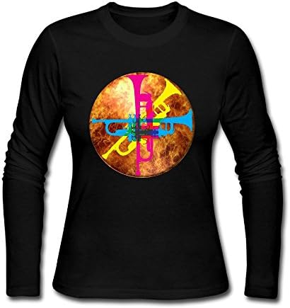 Trumpet Player Music Marching Band Women Long Sleeve Athletic Cotton Round Neck T-Shirt XL