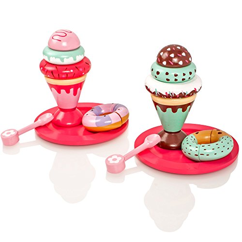 Milly & Ted Wooden Dessert Set mit Kuchen und Eiscreme - Childrens Wood Playfood Toy - Kinder Spielen Spiel Essen – Bild 3