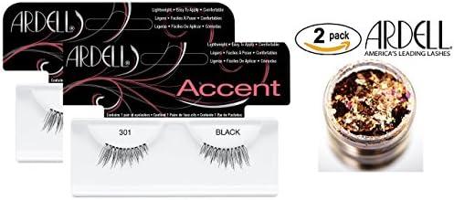 Ardell Professional ACCENT Lashes, 301 BLACK, Lightweight, Easy to Apply, Comfortable (2-PACK with bonus Skin/Hair Glitter) (301 Black (2-PACK))