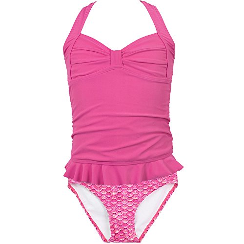 Fin Fun Mermaid Girls Clamshell Tankini Set, Pink Top, Malibu Pink Bottom, Small