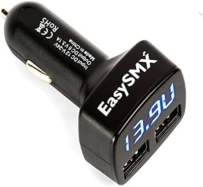 4-in-1 Car Charger, HTQ Car Charger with Dual USB Ports 3.1A Voltage Monitor Digital Display of Current Voltage and Temperature Safe and Fast Charging for Smart Phone Tablets GPS MP3 Player