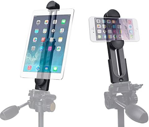 Ledinus 4 Button Locking 2 in 1 Universal Tablet Phone iPad Tripod Mount Adapter Clamp Holder Fits Tablets &amp; Phones - 2 Standard Threads for Portrait &amp; Landscape on Tripod,Monopod,Selfie Stick
