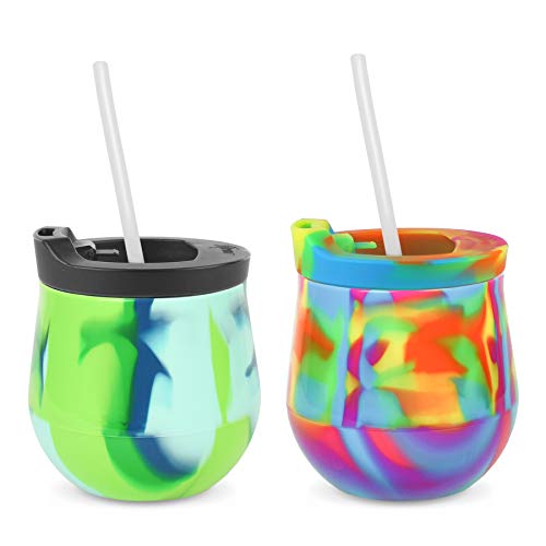 Silipint-Silicone-Unbreakable-Wine-Glass-2-Pack-Tumblers-with-Lids-and-Straws-Reusable-Shatterproof-Wine-Tumblers-Silicone-Stemless-Wine-Cups-Guaranteed-for-Life-2-Pack-Sea-Swirl-Hippy-Hop