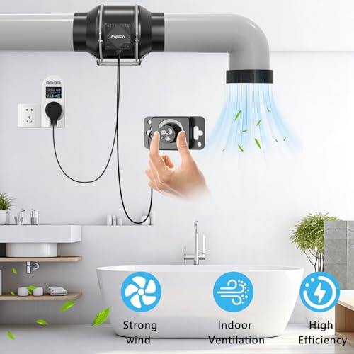 Aygrochy Extractor Fan 150 mm, Extractor Fan 683 m³/h, with Power Outlet with Timer, Delay and Temperature and Humidity Sensor, for Growing Tents, Ventilation | Extraction fan (688m³/h) Suitable for grow tents and hydroponic ventilation systems