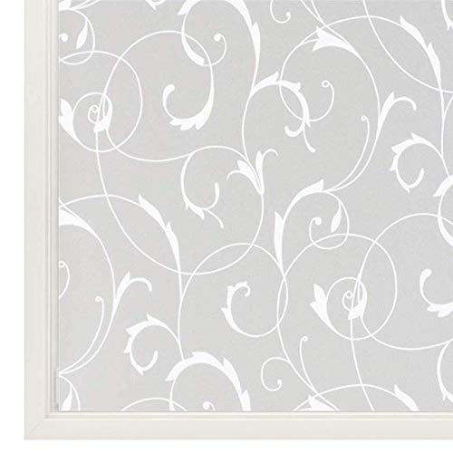 Rabbitgoo Window Privacy Film, Decorative Static Cling Frosted Glass Film, Non-Adhesive Top Privacy Window Sticker Anti UV for Home Bathroom, Removable & Reusable, Flower Pattern, 35.4 x 78.7inches