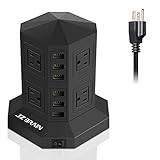 JZBRAIN 8-Outlet 6-USB Power Strip Surge Protector Power Socket Strip 9.8ft Cord Black