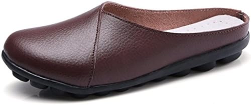 Clarsunny Women’s Leather Casual Flat Slipper Soft Closed Toe Slip-on Loafer (10 B(M) US, Brown)