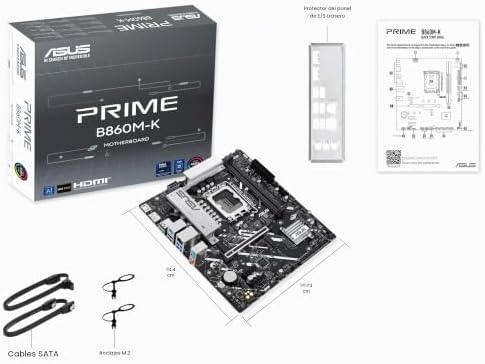 Prime B860M-K, Placa Base Intel mATX, 6+1+1+1 etapas de alimentación DrMOS, DDR5, PCIe 4.0, 2 Ranuras M.2, Realtek 2.5Gb Ethernet, DisplayPort, HDMI,USB 10Gbps, USB Tipo-C 5Gbps Frontal