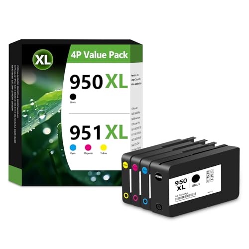 950XL 951XL Ink Cartridges Combo Pack Replacement for HP 950 951 XL HP950 HP951 XL for OfficeJet Pro 8100 8110 8600 8610 8615 8616 8620 8625 8630 8640 8660 251DW 276DW 271DW (BK C Y M 4Pack)