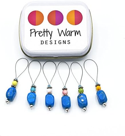 Turquoise-Dyed Stone Snag Free Stitch Markers Jewelry for Knitting (Set of 6 with Tin)