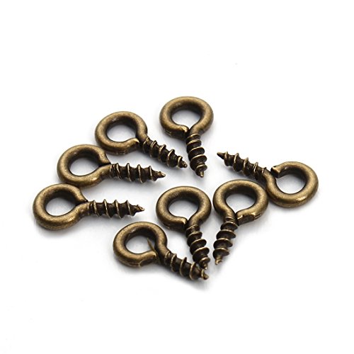 Linsoir Beads 200pcs Sturdy Metal Tiny Screw Eyes Pin Bail Peg Antique Bronze Tone 5X12mm