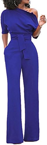 Cheeryme Womens Sexy One Off Shoulder Jumpsuits Belted Loose Long Wide Leg Jumpsuit Romper