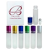 Beauticom Glass 10ml ~ 1/3 oz Roller Bottles with Metal Cap, Stainless Steel Roll Balls for Essential Oil, Aromatherapy, Perfume, Lip Gloss, Lip Balm, Roll on Bottles (6 Bottles, MIX 6 Colors)