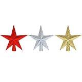 Aneco 3 Pack 4 Inches Glittered Mini Star Christmas Tree Topper Star Treetop for Small Christmas Tree Ornaments, Gold Silver and Red