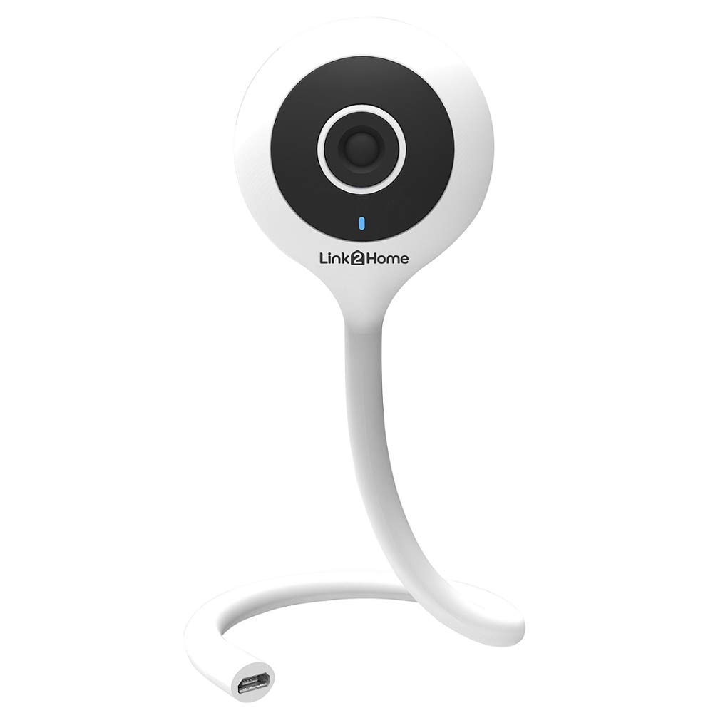 Link2Home WiFi Indoor USB Camera with Flexible Neck, Audio, Temperature and Motion Sensor – For Home Security, Baby Monitor, Pet Cam (White)