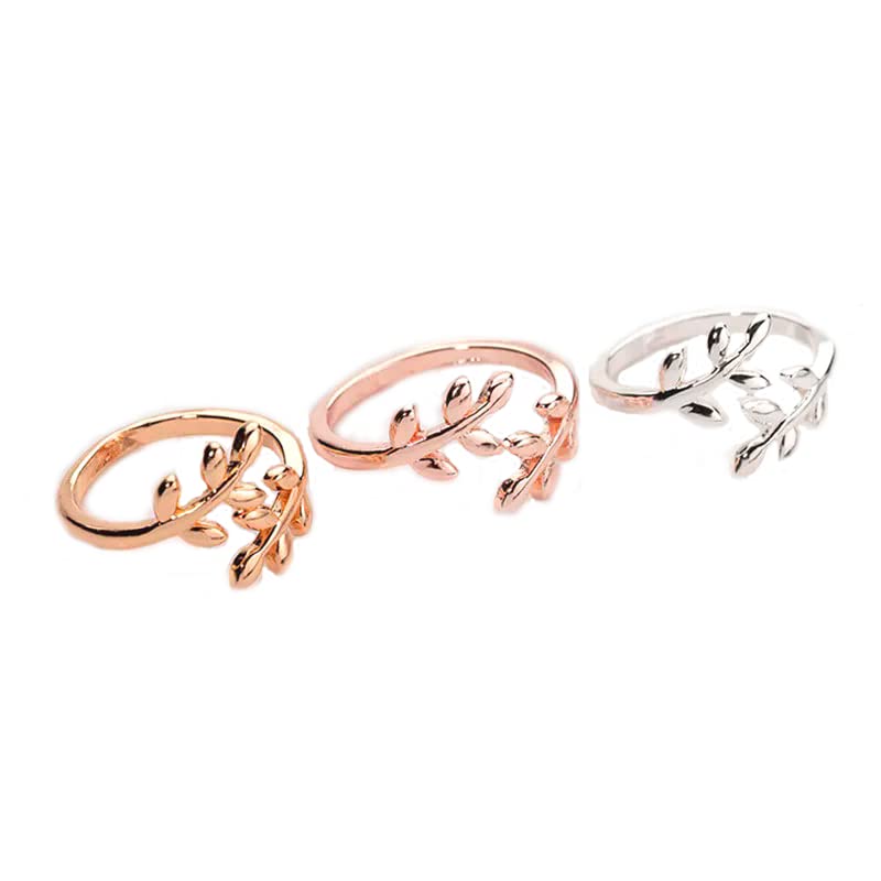 Pops & Coco Adjustable Open Leaf Branch Ring Stainless Steel Gold Plated. Dainty, Cute Jewellery Gold, Rose Gold, SIlver (Silver)