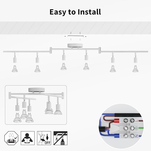 LVWIT White Swivel Ceiling Spotlight, 6 Way Ceiling Lights for Living Room, Kitchen Lights GU10, GU10 Ceiling Lights, Ceiling Light Mounting Bracket for Living Room, Bedroom, Dining Room (No
