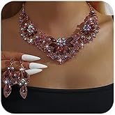 Rumtock Statement Necklace with Earrings Jewelry Set for Wedding Brides Teardrop Crystal Jewelry Set for Women Banquet Costume Jewelry