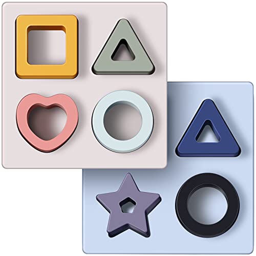 2 Pack Wooden Stacking Building Blocks Shape Sorter Puzzle Sensory