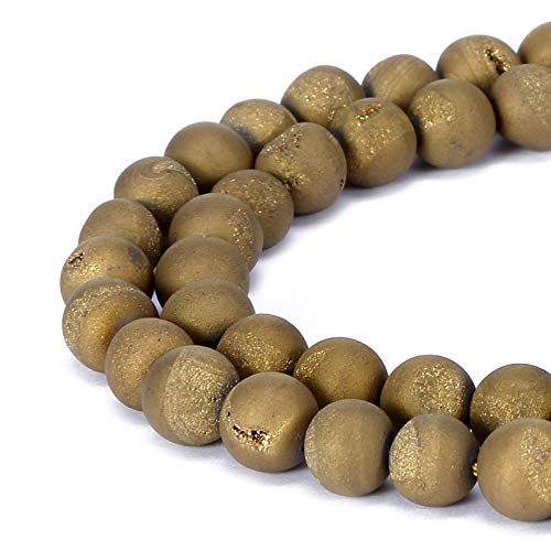 8MM 10MM 12MM Natural Gorgeous Matte Fancy Druzy Agate Round Loose Beads Gemstone for Jewelry Making by Ruilong (Gold, 8MM)
