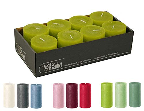 Set of 8 Premium Rustic Pillar Candles, Wax Candles, Rustic Candles, Christmas Advent Candles (Lime Green, Small: Height 8 cm, Diameter 7 cm)