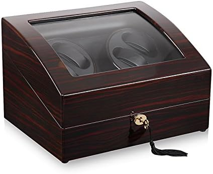 Keedz Watch Winder Elegance - Quality Watch Winder for 4 Automatic Watches and additional storage for 6 Watches in Ebony with black Interieur and 5 different Programs