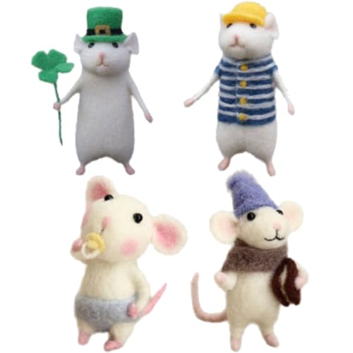 4Pcs Mice Needle Felting Starter Kit, Needle Felting Kit Beginner Felting Kits for Beginners Adult, 2024 Felt Animal Kit, Unfinished Wool Felt Mouse Craft Kit for Beginner DIY Craft (4Pcs -Mix)