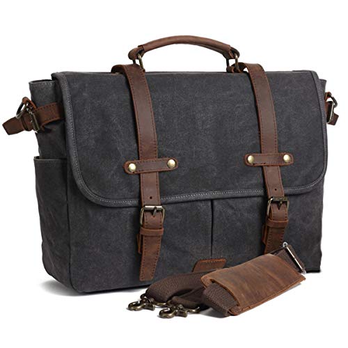 Gray Leather Messenger Bag. WOWBOX 15.6 Inch Messenger Bag for Mens