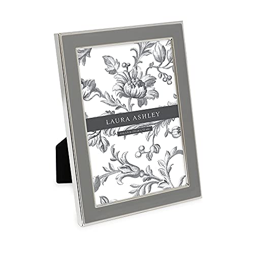 Laura Ashley 4x6 Gray Enamel Picture Frame, Silver Metal Edge with Easel, for Countertop, Counterspace, Tabletop Display, Bookshelf, Desk, Wall Decor, Photo Gallery (4x6, Gray W/Silver)