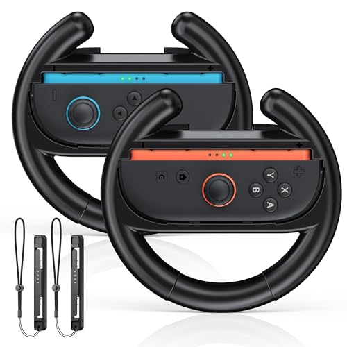 [Fit For switch1/2] Steering Wheel Hand Grips for Switch 2(2025)/Swith 1/OLED, Racing Wheels Handle Accessories for Mario Kart Games, Ergonomic Handheld Grips for Joycons 2 Controller -2 Packs (Black)