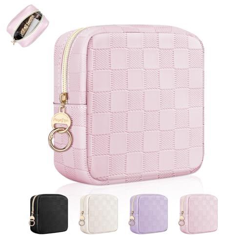 Playexen 4.9" Small Makeup Bag, Checkered Mini Cosmetics Bag for Purse with Ring Buckle, Portable Small Travel Makeup Pouch for Women, Birthday/Wedding/Christmas Gifts (Checkered, Pink) at Amazon