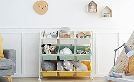 Amazon Co Jp おもちゃ 収納 ラック おもちゃ箱 おもちゃ収納 キャスター付き おしゃれ トイラック 大容量 おもちゃ収納棚 おもちゃ収納ケース 玩具箱 ぬいぐるみ 子供服 ベビー服 ベビー 棚 赤ちゃん 用品 子供部屋 リビング ミント イエロー ホーム キッチン