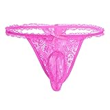 YiZYiF Men's Flower Pattern Lace Thong Underwear Bikini Panties (X-Large, Rose)