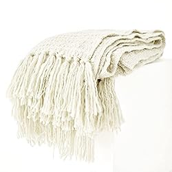 Thick Chunky Cream White Knitted Throw Blanket for