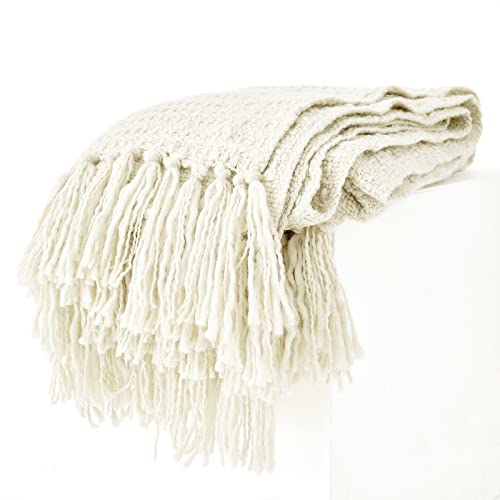 Thick Chunky Cream White Knitted Throw Blanket for