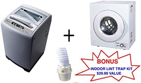 Magic Chef Compact Portable 1.6 cu ft. Top Load Washing Machine Bundle with 2.6 cu ft Front Load Dryer COMBO/SET - 120 Volts, Indoor-Safe + BONUS Indoor Lint Trap Kit